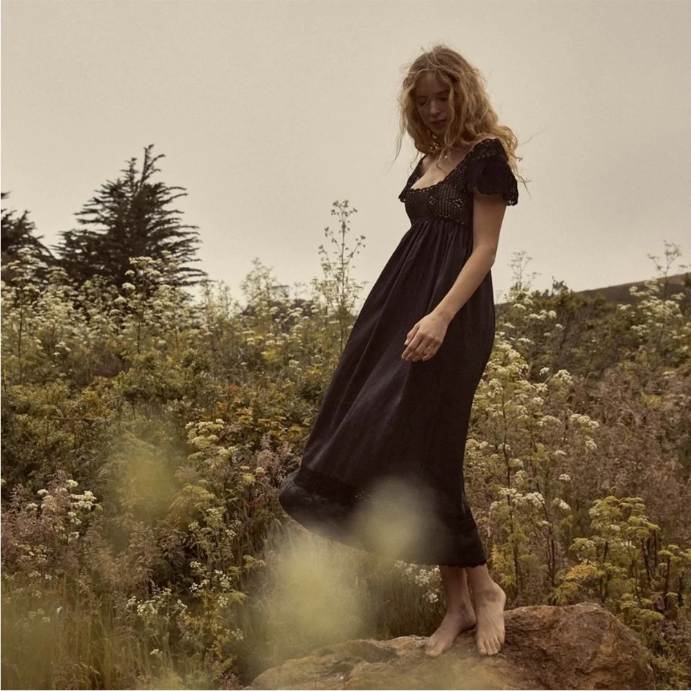 Doen Lucienne Crochet Midi Dress Black - Picture 3 of 11